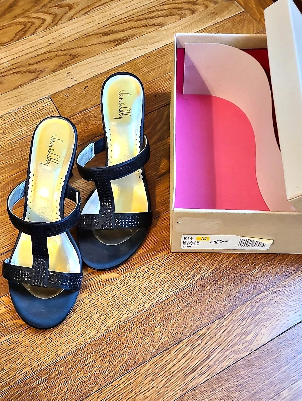 Sam And Libby Black Satin Heels US 8.5